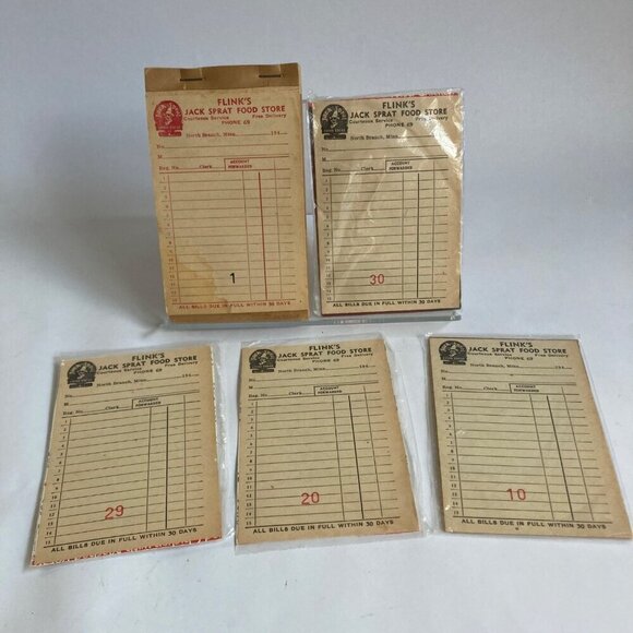 Lot Vintage 1940's Flink's Jack Sprat Food Store Invoice Book Receipt Ledger Ad - Picture 1 of 8